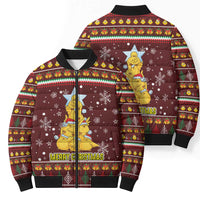 Merry Chickmas Christmas Bomber Puffer Jacket with Yellow Chickens Tree Design and Snowflake Pattern - Wonder Print Shop