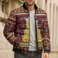 Merry Chickmas Christmas Bomber Puffer Jacket with Yellow Chickens Tree Design and Snowflake Pattern - Wonder Print Shop