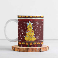 Merry Chickmas Christmas Ceramic Mug with Yellow Chickens Tree Design and Snowflake Pattern - Wonder Print Shop