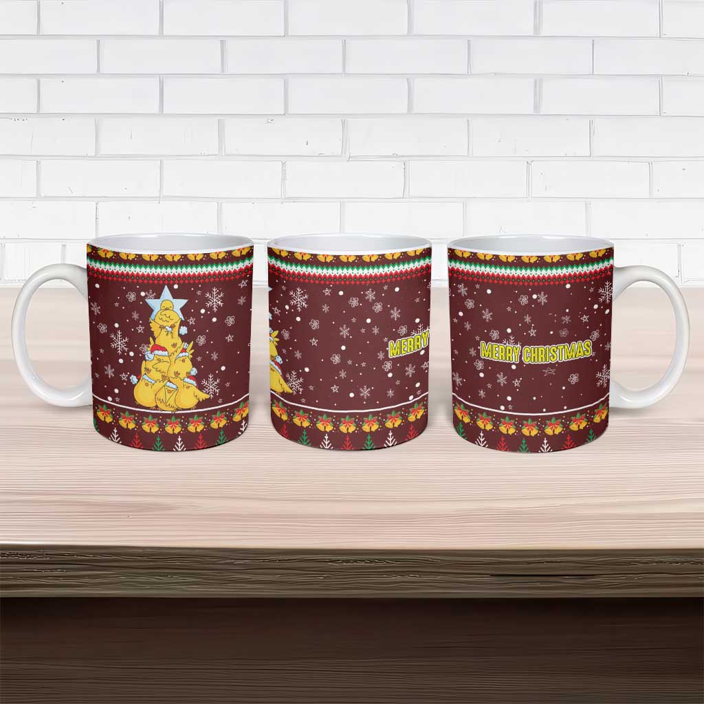 Merry Chickmas Christmas Ceramic Mug with Yellow Chickens Tree Design and Snowflake Pattern - Wonder Print Shop