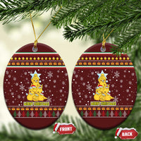 Merry Chickmas Christmas Ceramic Ornament with Yellow Chickens Tree Design and Snowflake Pattern - Wonder Print Shop