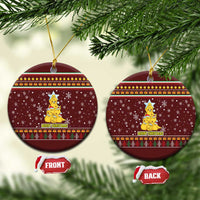 Merry Chickmas Christmas Ceramic Ornament with Yellow Chickens Tree Design and Snowflake Pattern - Wonder Print Shop