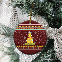 Merry Chickmas Christmas Ceramic Ornament with Yellow Chickens Tree Design and Snowflake Pattern - Wonder Print Shop