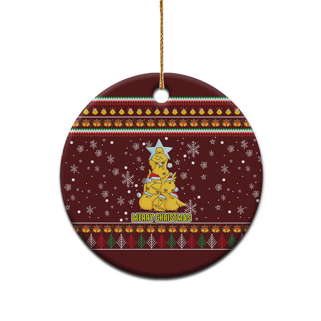 Merry Chickmas Christmas Ceramic Ornament with Yellow Chickens Tree Design and Snowflake Pattern - Wonder Print Shop