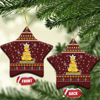 Merry Chickmas Christmas Ceramic Ornament with Yellow Chickens Tree Design and Snowflake Pattern - Wonder Print Shop