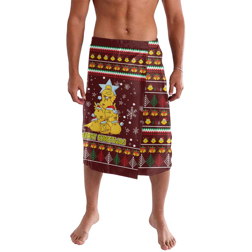 Merry Chickmas Christmas Lavalava with Yellow Chickens Tree Design and Snowflake Pattern - Wonder Print Shop