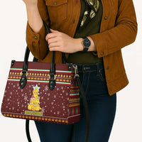 Merry Chickmas Christmas Leather Bag with Yellow Chickens Tree Design and Snowflake Pattern - Wonder Print Shop