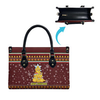 Merry Chickmas Christmas Leather Bag with Yellow Chickens Tree Design and Snowflake Pattern - Wonder Print Shop