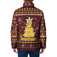 Merry Chickmas Christmas Padded Jacket with Yellow Chickens Tree Design and Snowflake Pattern - Wonder Print Shop