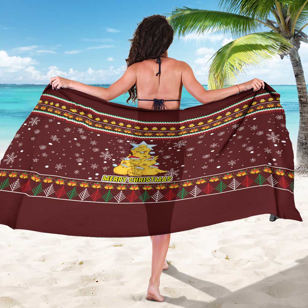 Merry Chickmas Christmas Sarong with Yellow Chickens Tree Design and Snowflake Pattern - Wonder Print Shop