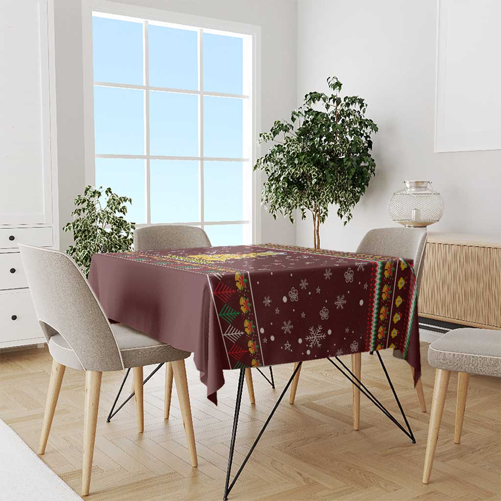 Merry Chickmas Christmas Tablecloth with Yellow Chickens Tree Design and Snowflake Pattern - Wonder Print Shop