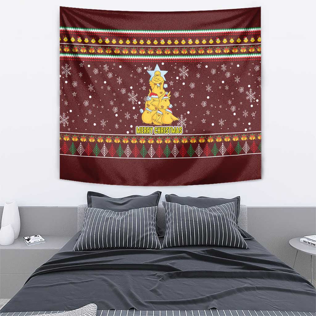 Merry Chickmas Christmas Tapestry with Yellow Chickens Tree Design and Snowflake Pattern - Wonder Print Shop