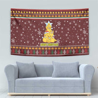 Merry Chickmas Christmas Tapestry with Yellow Chickens Tree Design and Snowflake Pattern - Wonder Print Shop