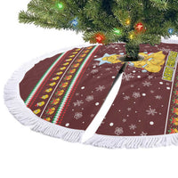 Merry Chickmas Christmas Tree Skirt with Yellow Chickens Tree Design and Snowflake Pattern - Wonder Print Shop