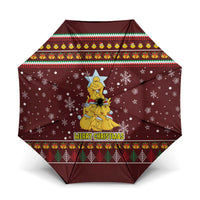 Merry Chickmas Christmas Umbrella with Yellow Chickens Tree Design and Snowflake Pattern - Wonder Print Shop