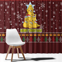 Merry Chickmas Christmas Window Curtain with Yellow Chickens Tree Design and Snowflake Pattern - Wonder Print Shop