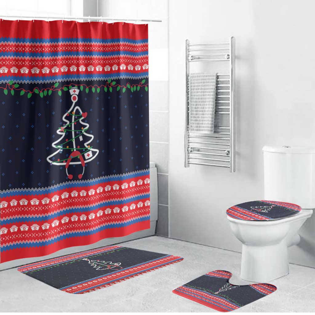 Merry Christmas Nurse Bathroom Set Stethoscope Tree Nurses and Medical Workers - Wonder Print Shop