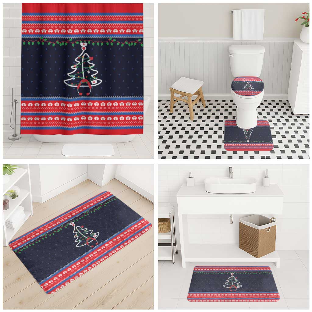 Merry Christmas Nurse Bathroom Set Stethoscope Tree Nurses and Medical Workers - Wonder Print Shop