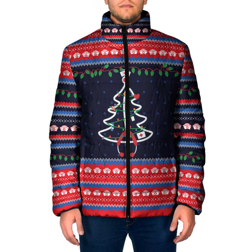 Merry Christmas Nurse Padded Jacket Stethoscope Tree Nurses and Medical Workers - Wonder Print Shop