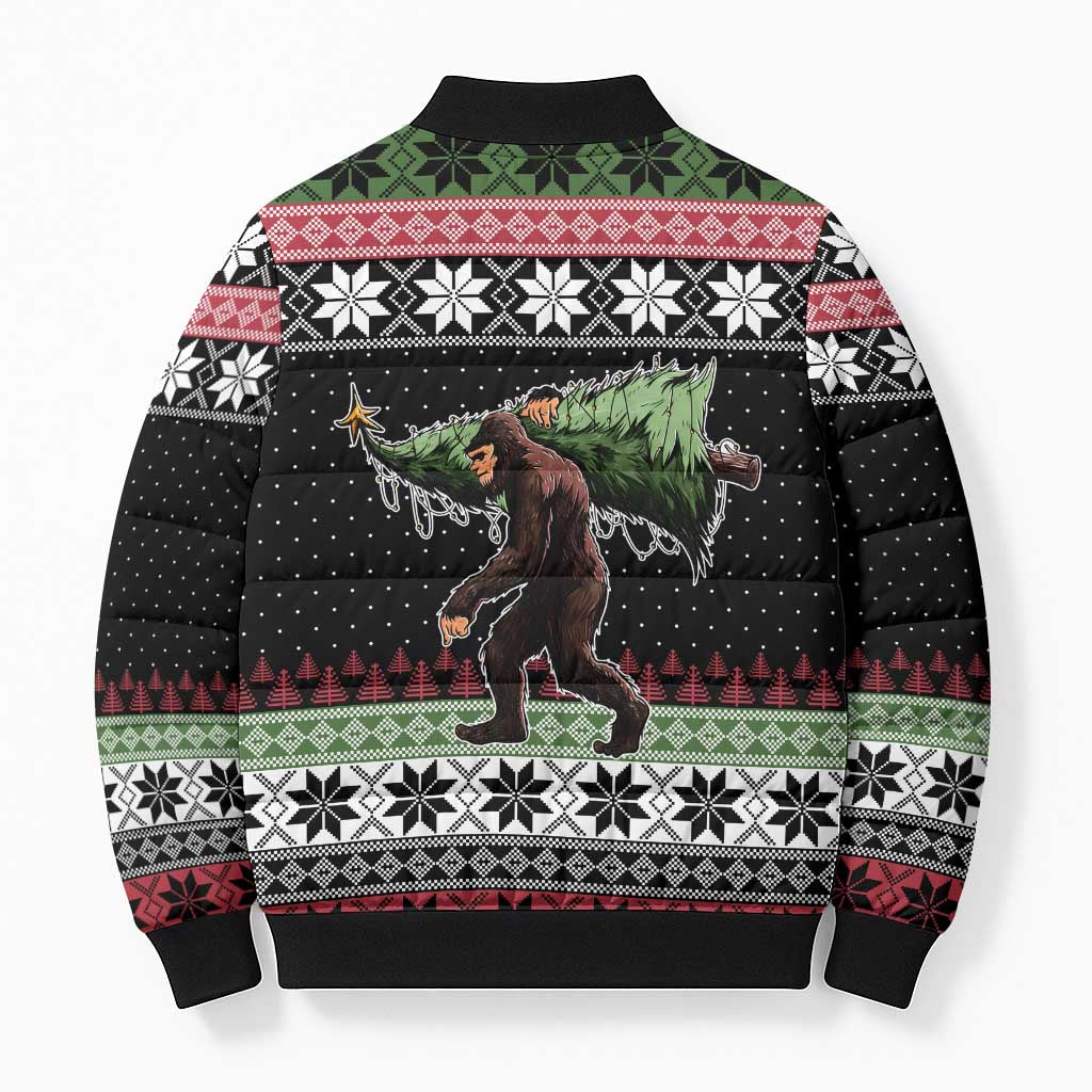 Funny Bigfoot Christmas Bomber Puffer Jacket Xmas Holiday Patterns - Wonder Print Shop