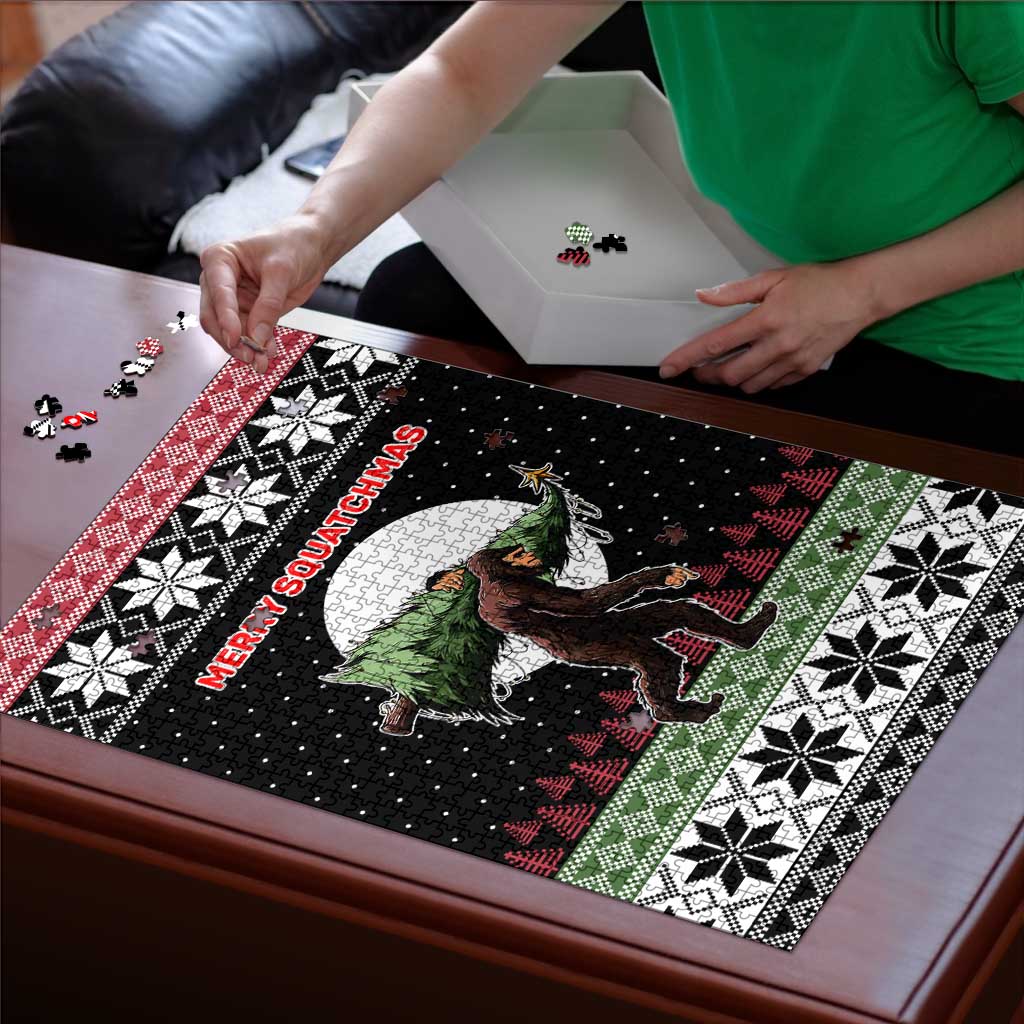 Funny Bigfoot Christmas Puzzle Xmas Holiday Patterns - Wonder Print Shop
