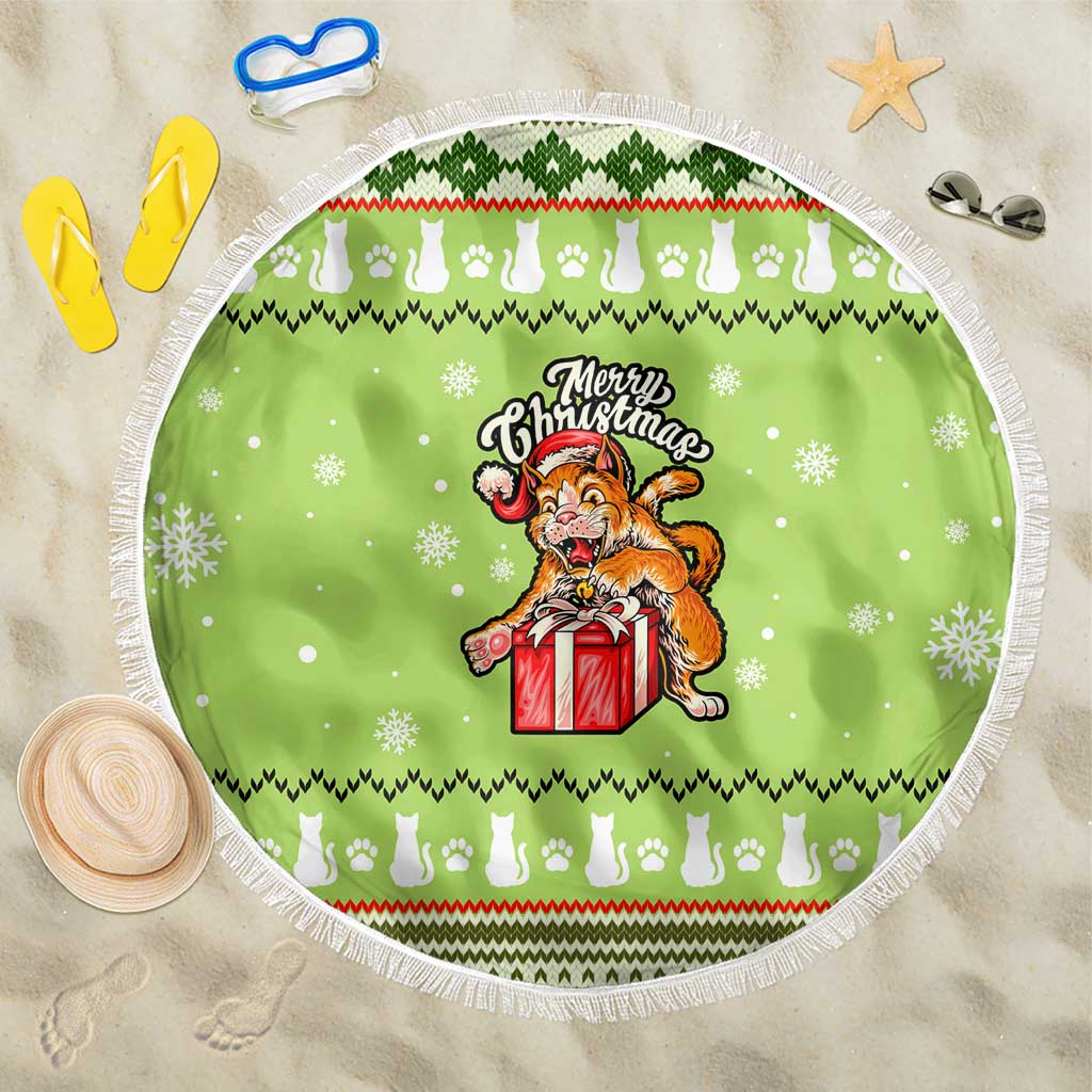 Funny Cat Merry Christmas Beach Blanket Xmas Holiday Patterns - Wonder Print Shop