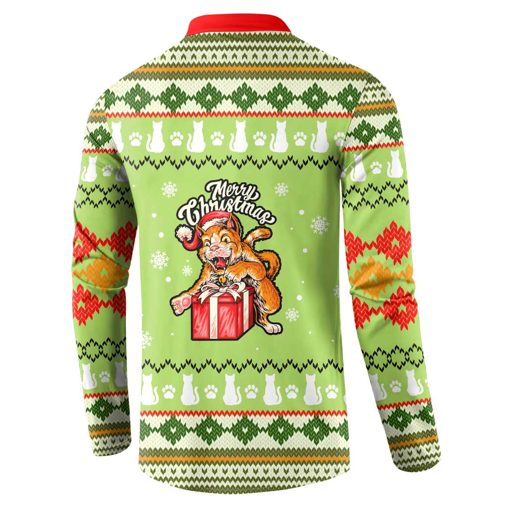 Funny Cat Merry Christmas Button Sweatshirt Xmas Holiday Patterns - Wonder Print Shop