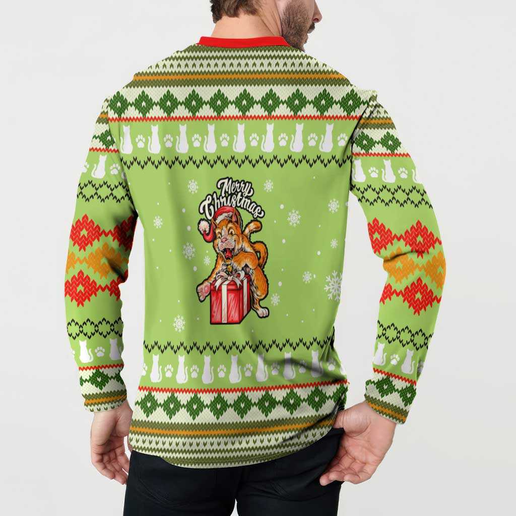 Funny Cat Merry Christmas Button Sweatshirt Xmas Holiday Patterns - Wonder Print Shop
