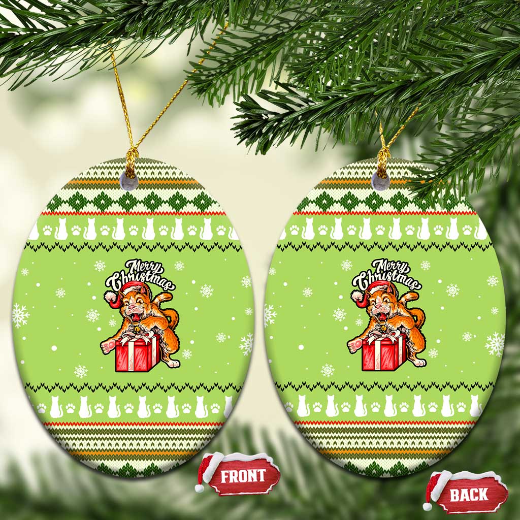 Funny Cat Merry Christmas Ceramic Ornament Xmas Holiday Patterns - Wonder Print Shop