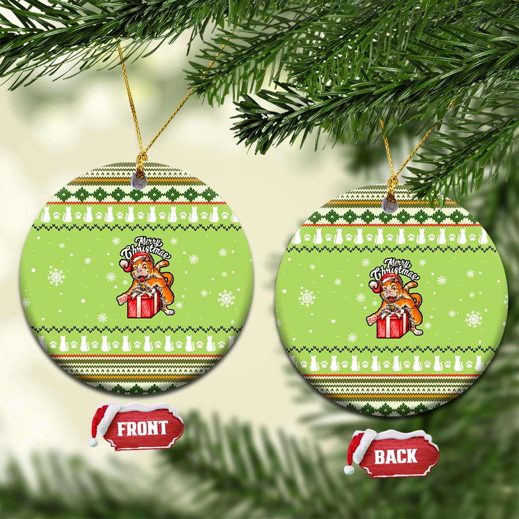 Funny Cat Merry Christmas Ceramic Ornament Xmas Holiday Patterns - Wonder Print Shop