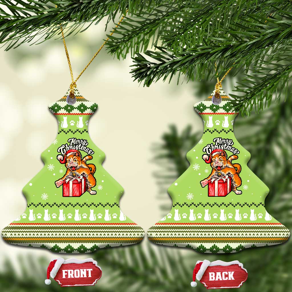 Funny Cat Merry Christmas Ceramic Ornament Xmas Holiday Patterns - Wonder Print Shop