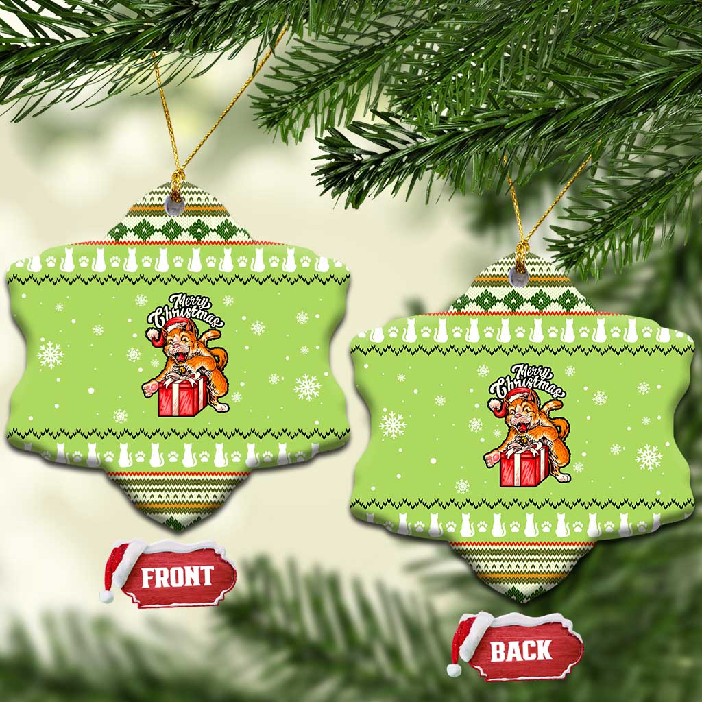 Funny Cat Merry Christmas Ceramic Ornament Xmas Holiday Patterns - Wonder Print Shop