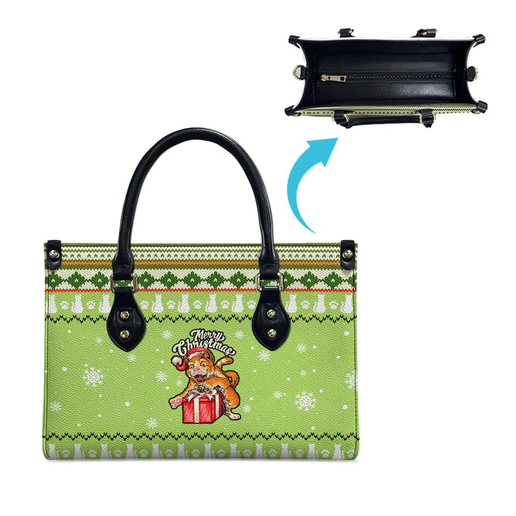 Funny Cat Merry Christmas Leather Bag Xmas Holiday Patterns - Wonder Print Shop