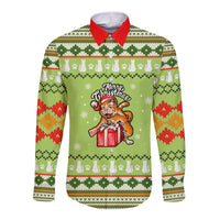 Funny Cat Merry Christmas Long Sleeve Button Shirt Xmas Holiday Patterns - Wonder Print Shop