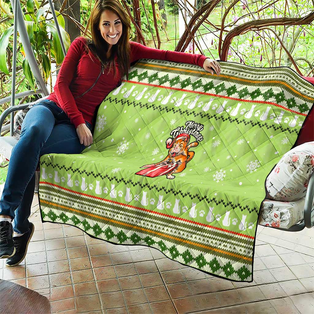 Funny Cat Merry Christmas Quilt Xmas Holiday Patterns - Wonder Print Shop