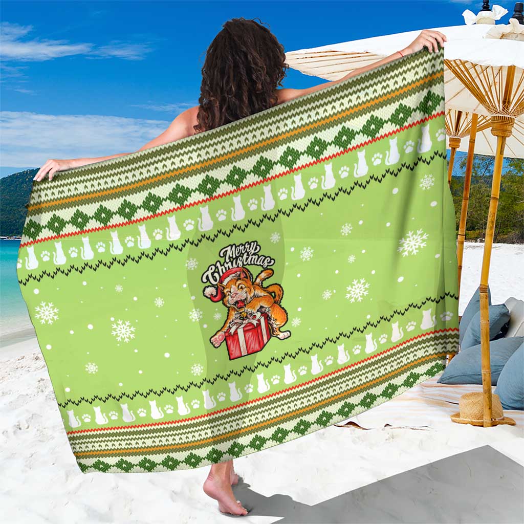 Funny Cat Merry Christmas Sarong Xmas Holiday Patterns - Wonder Print Shop