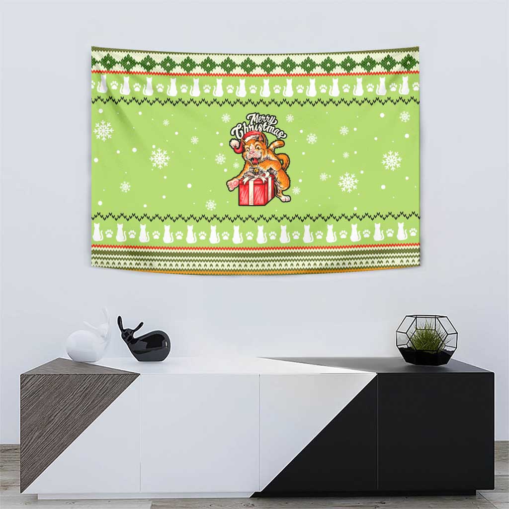 Funny Cat Merry Christmas Tapestry Xmas Holiday Patterns - Wonder Print Shop
