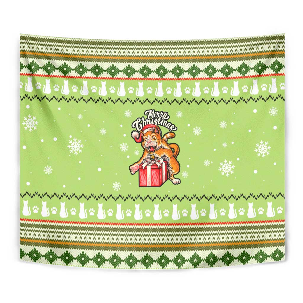 Funny Cat Merry Christmas Tapestry Xmas Holiday Patterns - Wonder Print Shop
