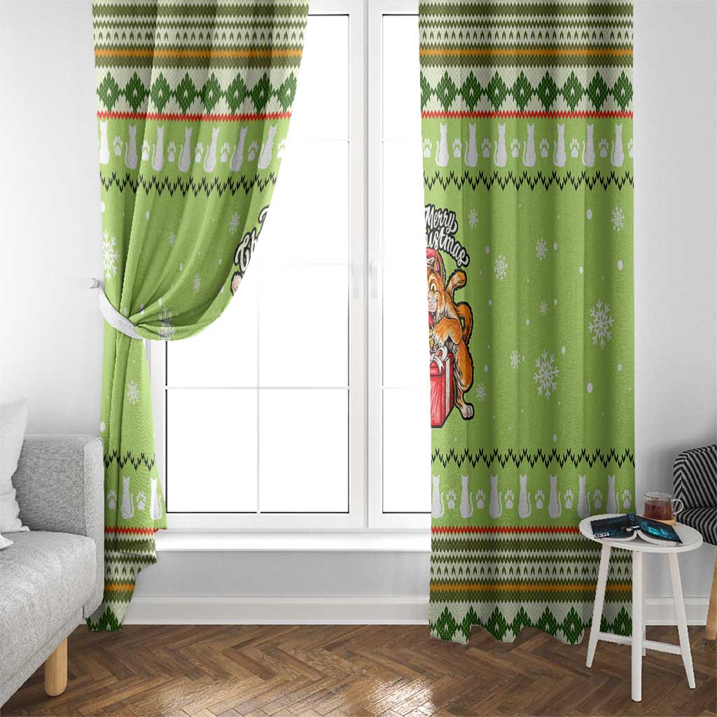 Funny Cat Merry Christmas Window Curtain Xmas Holiday Patterns - Wonder Print Shop