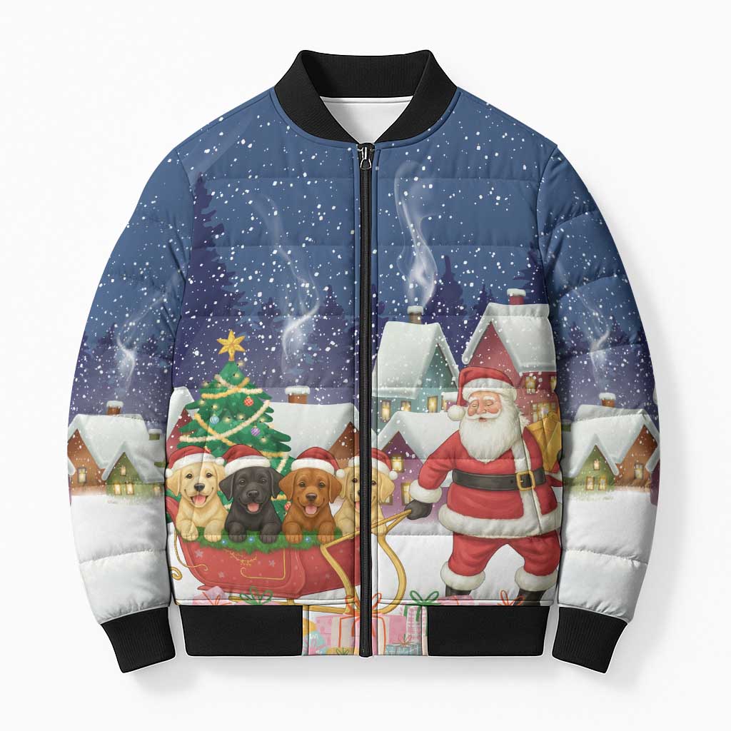 Labrador Retriever Santa Sled Christmas Bomber Puffer Jacket Funny Xmas Holiday Patterns - Wonder Print Shop