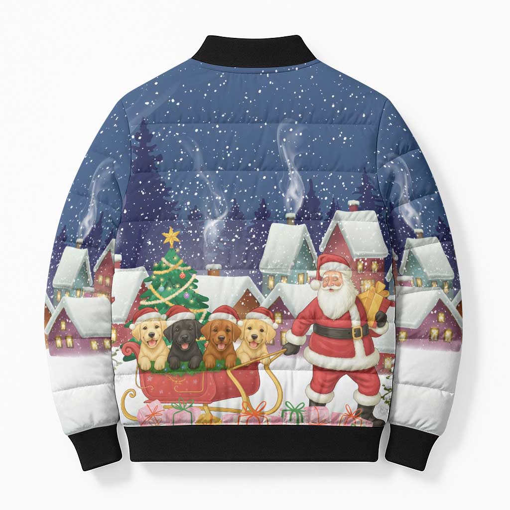 Labrador Retriever Santa Sled Christmas Bomber Puffer Jacket Funny Xmas Holiday Patterns - Wonder Print Shop