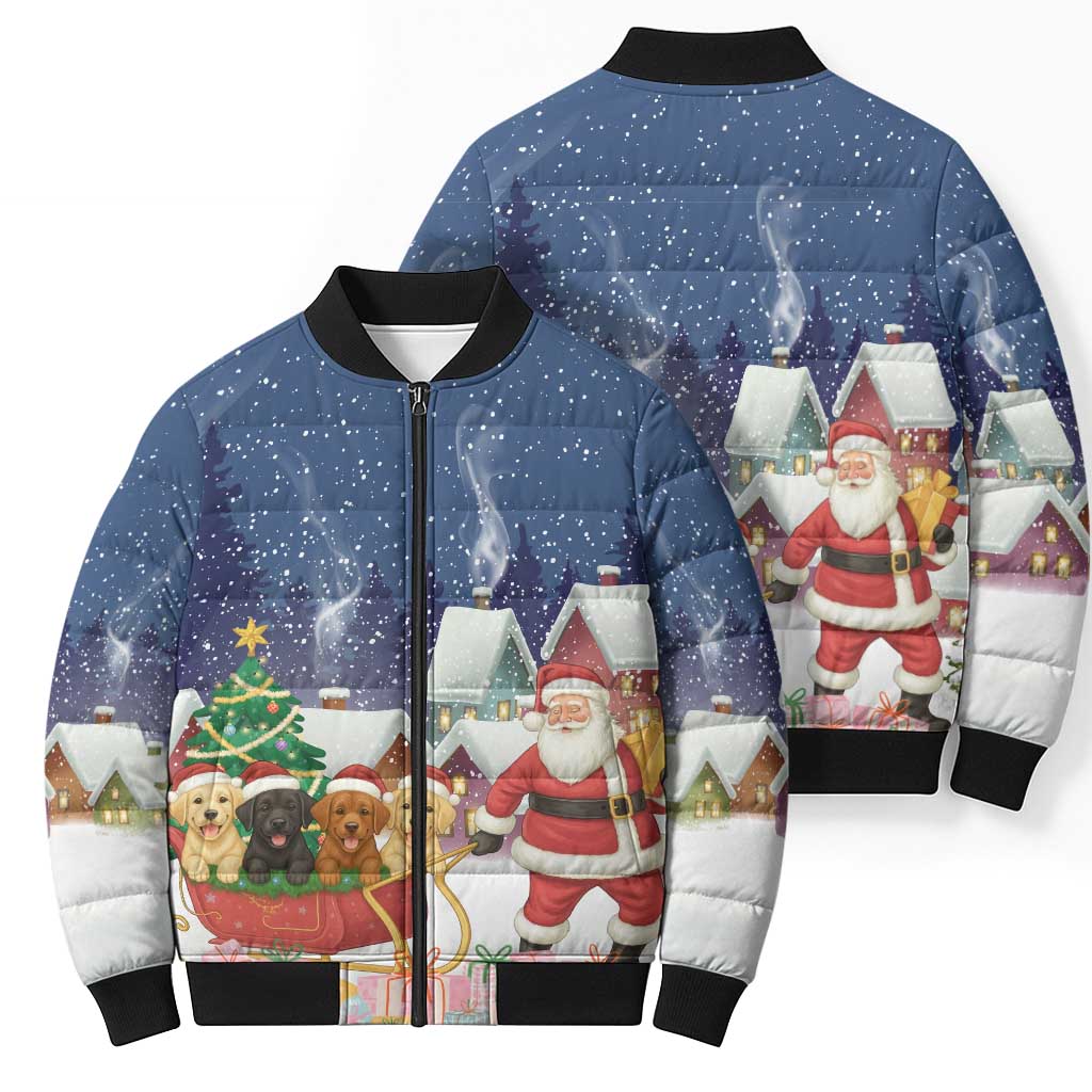 Labrador Retriever Santa Sled Christmas Bomber Puffer Jacket Funny Xmas Holiday Patterns - Wonder Print Shop