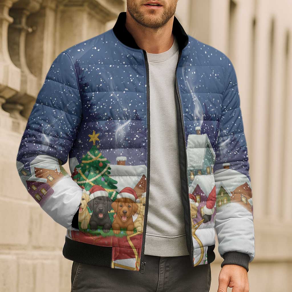 Labrador Retriever Santa Sled Christmas Bomber Puffer Jacket Funny Xmas Holiday Patterns - Wonder Print Shop