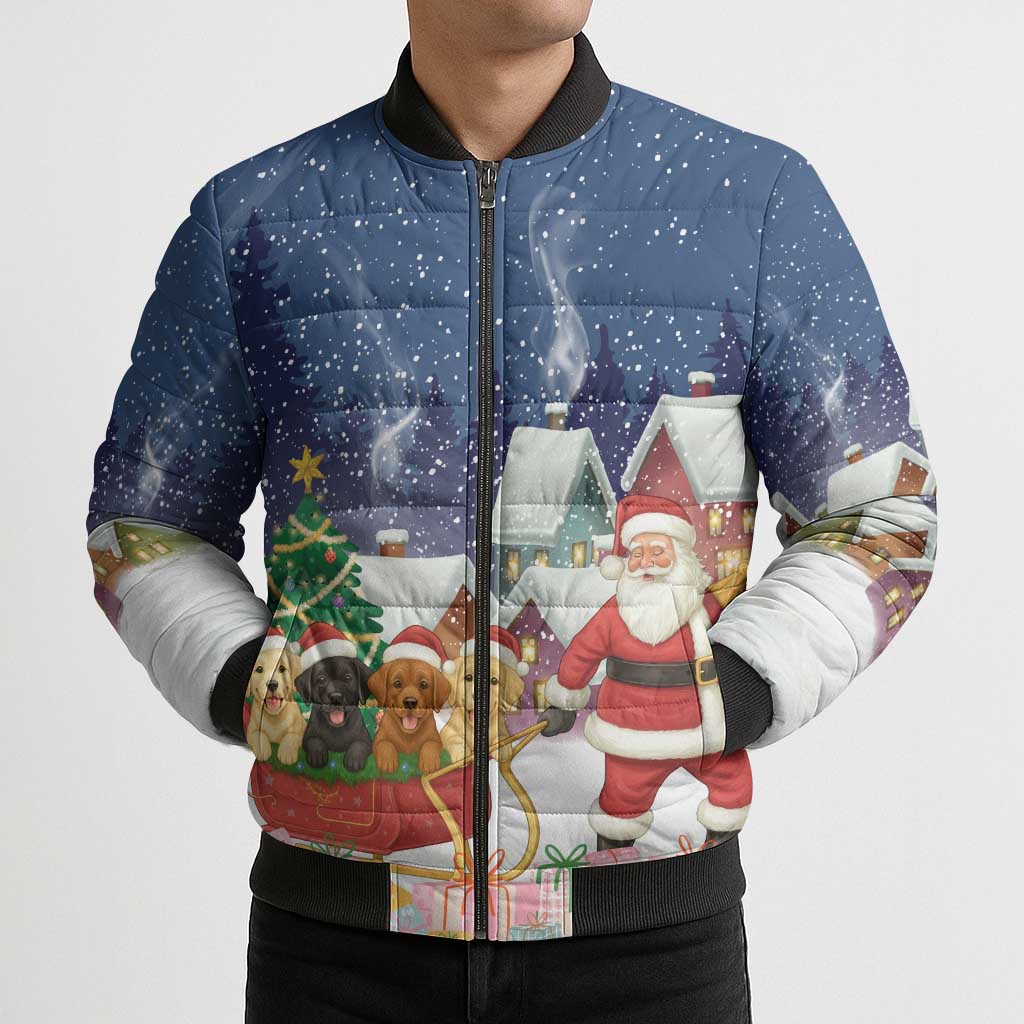 Labrador Retriever Santa Sled Christmas Bomber Puffer Jacket Funny Xmas Holiday Patterns - Wonder Print Shop