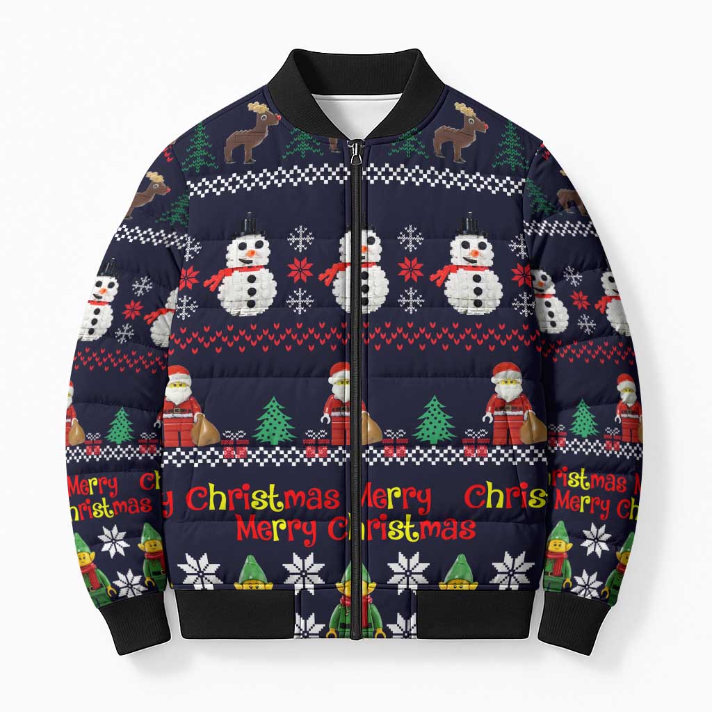 Lego Awesome Christmas Bomber Puffer Jacket Funny Xmas Holiday Patterns - Wonder Print Shop