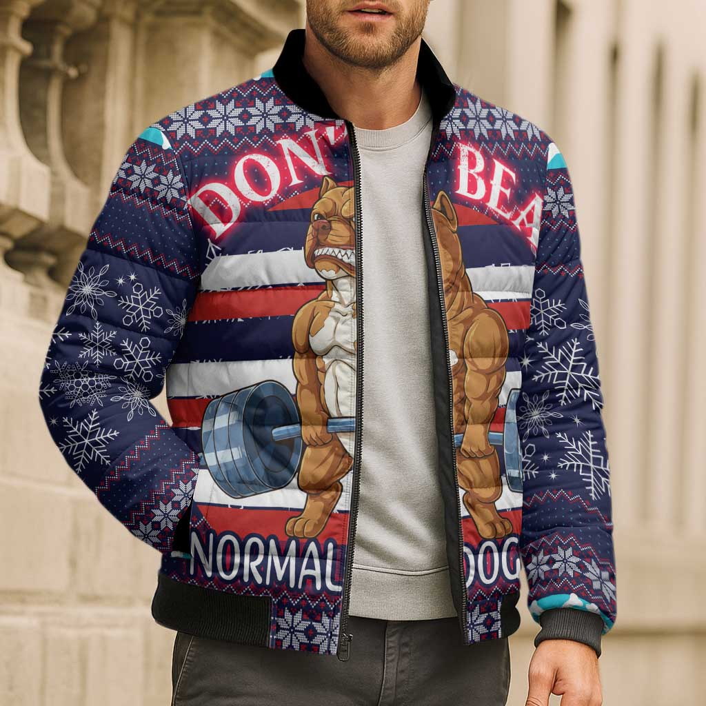 Don't Be A Normal Dog Dad Christmas Bomber Puffer Jacket Funny Xmas Holiday Patterns - Wonder Print Shop