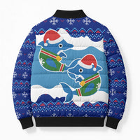 Dolphin Couple Christmas Bomber Puffer Jacket Funny Xmas Holiday Patterns - Wonder Print Shop