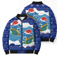 Dolphin Couple Christmas Bomber Puffer Jacket Funny Xmas Holiday Patterns - Wonder Print Shop
