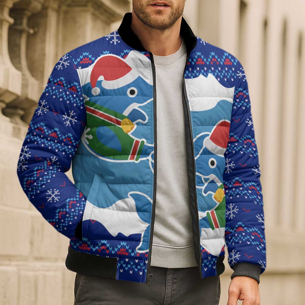 Dolphin Couple Christmas Bomber Puffer Jacket Funny Xmas Holiday Patterns - Wonder Print Shop