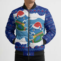 Dolphin Couple Christmas Bomber Puffer Jacket Funny Xmas Holiday Patterns - Wonder Print Shop